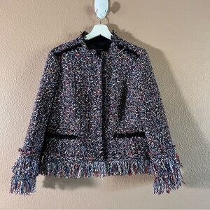 Ann Taylor Confetti Tweed Fringe Button Up Blazer Size Medium